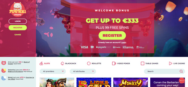 Maneki Casino homepage